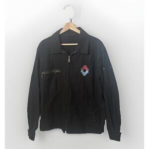 Tough Duck Jacket Men's Size L Chore Black Canvas Unlined Embroidered Aztec Work